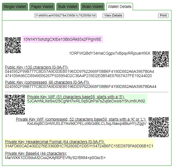 Checking the private key on the bitaddress website